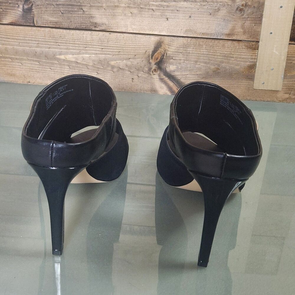 Calvin Klein Black Open Toe Mule Heels Womens Size 9.5 Suede Stiletto - Picture 6 of 9